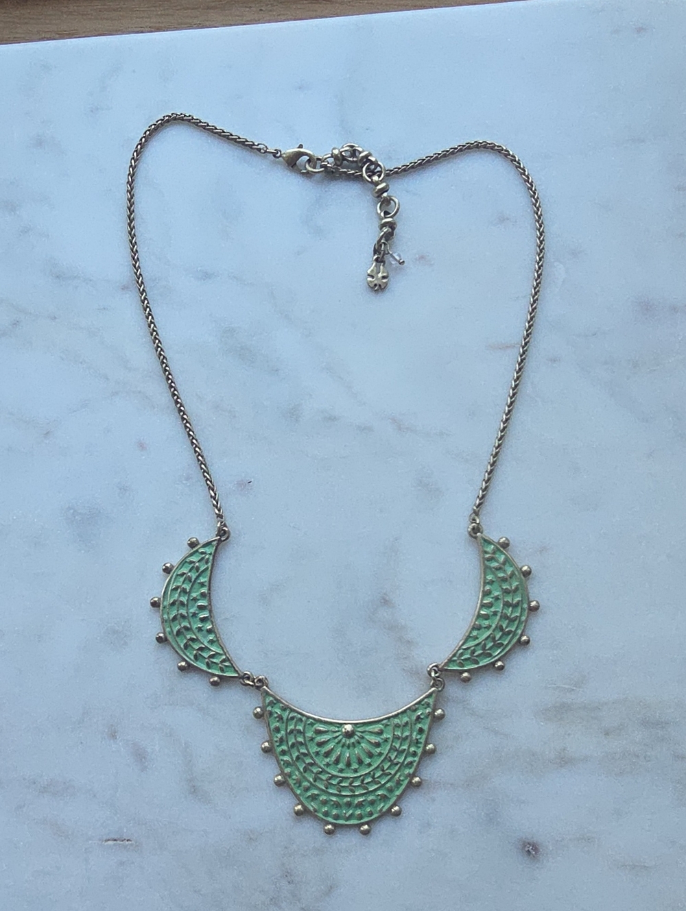 Lucky Brand Gold-Tone Boho Mint Green Enamel Crescent Bib Collar Necklace